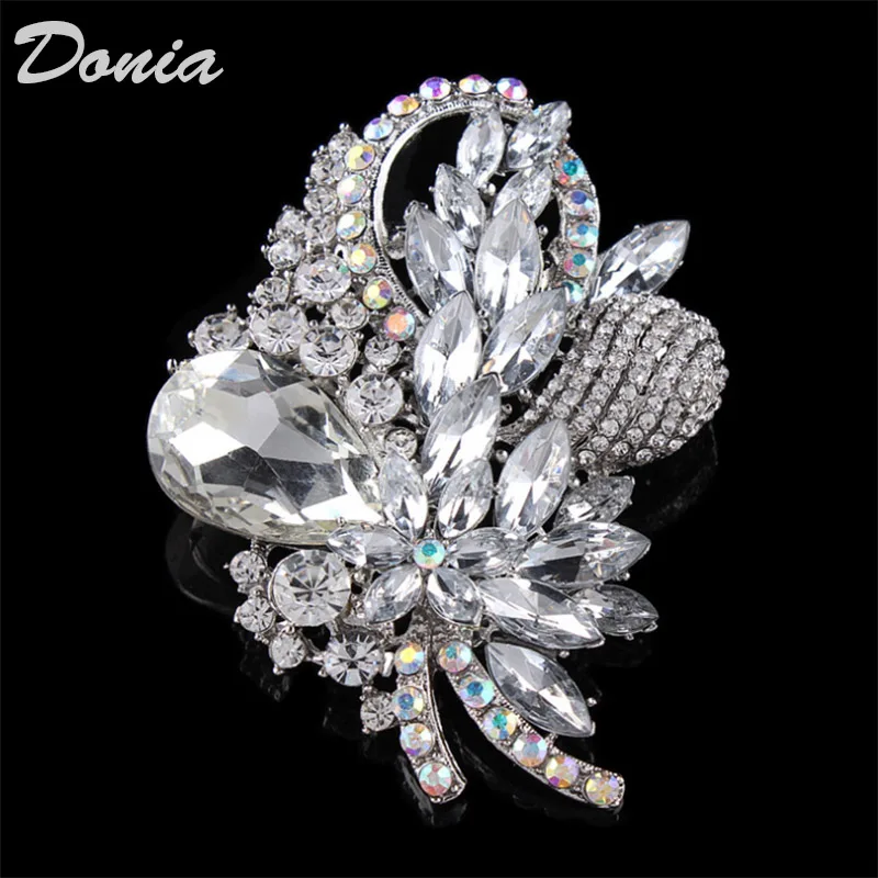 Ювелирные изделия donia, новые крупные бриллианты, полная цветов и брошь со стразами, сплав, Высококачественная имитация циркония, брошь с кристаллами, одежда - Окраска металла: White