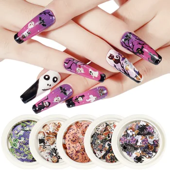

1000pcs/bag Nail Charm Halloween Wood Pulp Paper Skull Cat Pumpkin Mix Nail Sticker Decoration Patch 3D Nail Accessories