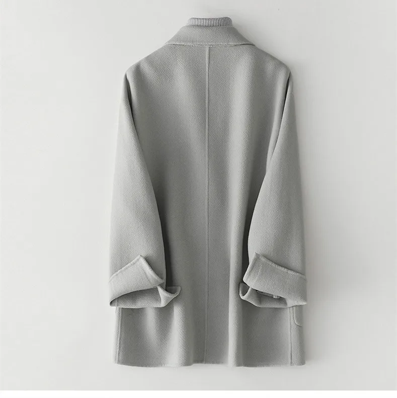 Long Wool Coat Female Warm Woolen Jacket Autumn Winter Coat Women Double-Sided Cashmere Coats Minimalist Style Pockets Outwear