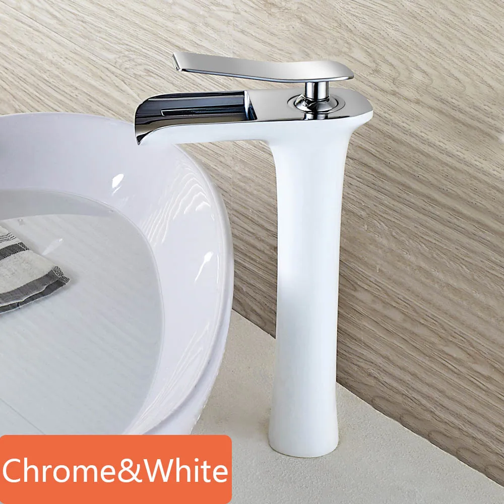 Chrome White Смеситель для раковины, водопад, смеситель для ванной комнаты, кран для горячей и холодной воды, хромированный кран для раковины, кран для ванной комнаты с одним отверстием, латунный смеситель, кран Torneira - Цвет: Chrome White