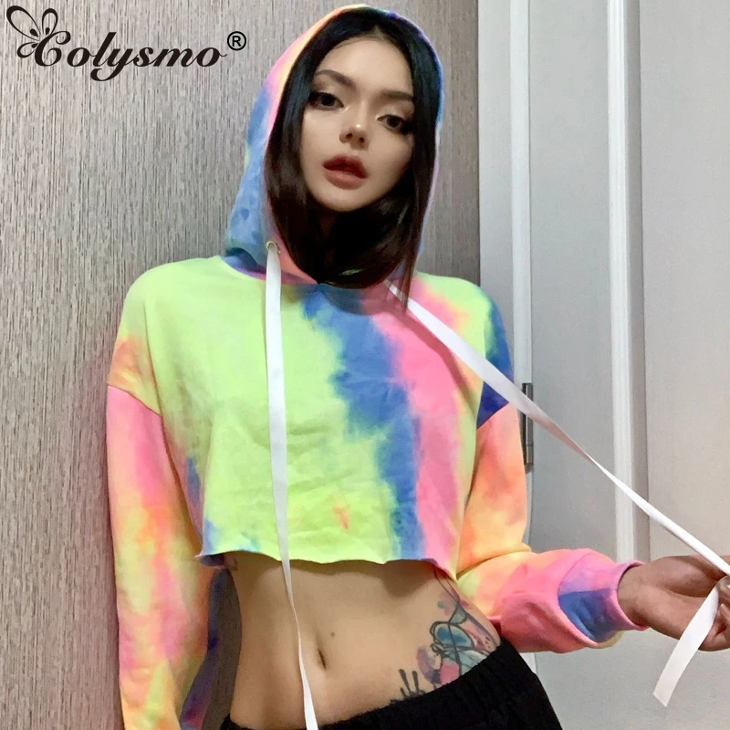 Colysmo, цветные летние толстовки, Женская толстовка с длинным рукавом и круглым вырезом, пуловер с капюшоном, Короткие топы, Женские повседневные толстовки с капюшоном