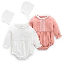 Girls Spring Velvet Romper Fall Newborn Cotton Bodysuits with Hat Infant Long Sleeve Rompers Outfits Baby Clothes
