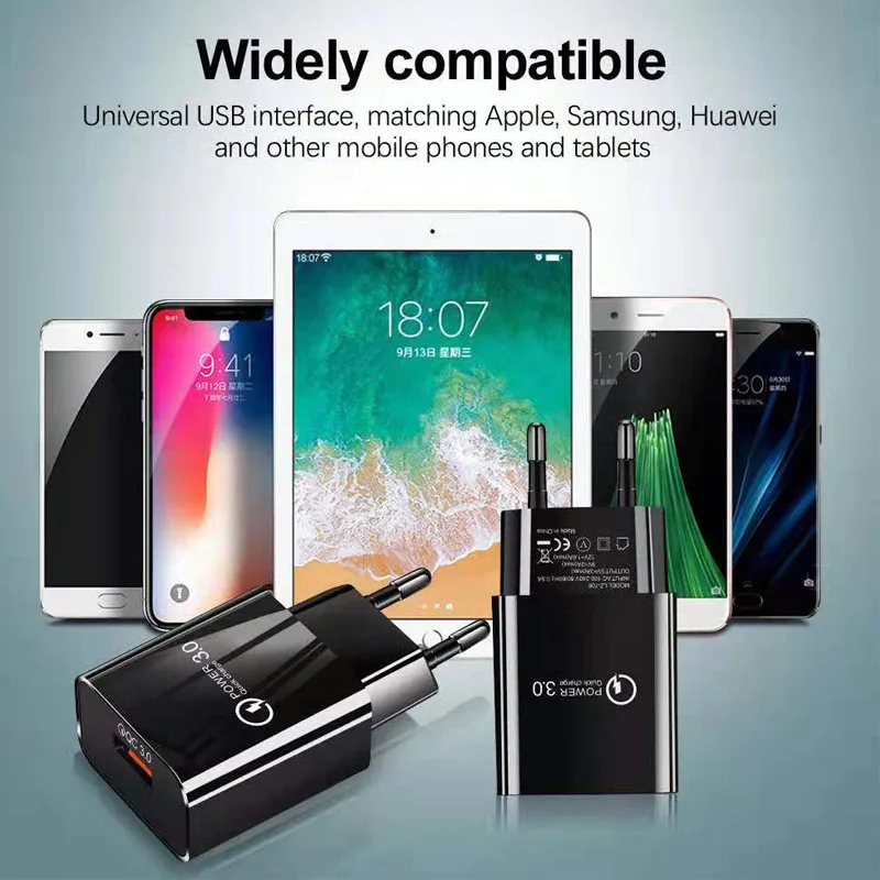 Fiuzd 18 Вт QC 3,0 USB быстрое зарядное устройство для телефона дорожный настенный адаптер 18 Вт QC3.0 FCP универсальный для Xiaomi iPhone samsung huawei EU штекер