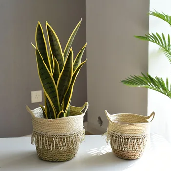 

Nordic Art Straw Simulation Dried Flower Pot Decoration Minimalist Home Rattan Portable Items Storage Basket Balcony Plant Pot