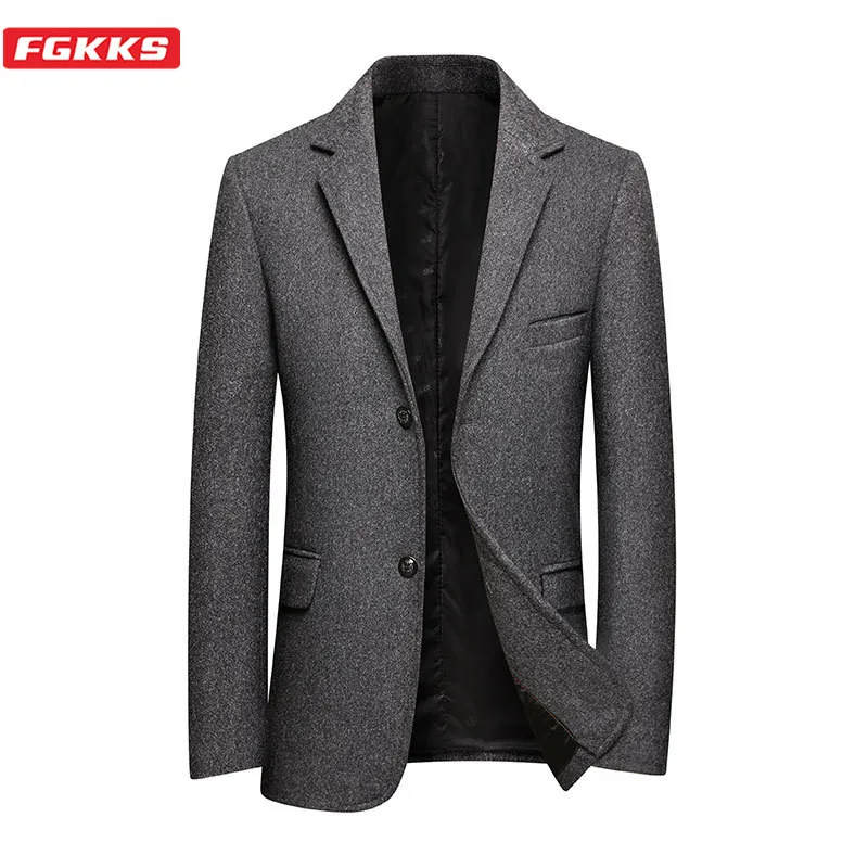 

FGKKS New Men Casual Blazers Quality Brand Men's Solid Color Thick Suit Jacket Business Slim Fit Wild Blazers Male