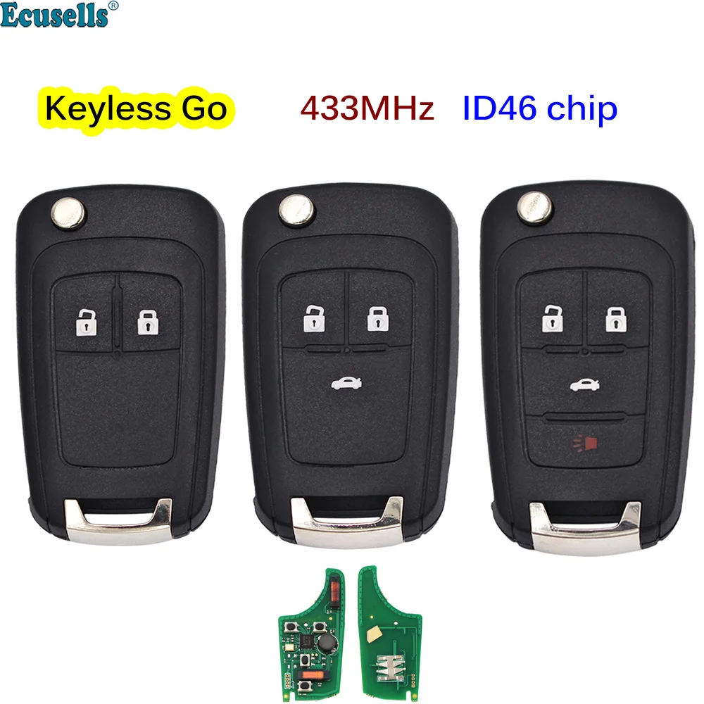 

2/3/4 Buttons Keyless-go Folding Flip Remote Key Fob for Chevrolet Cruze Aveo 433MHz with 46 Chip HU100 Balde