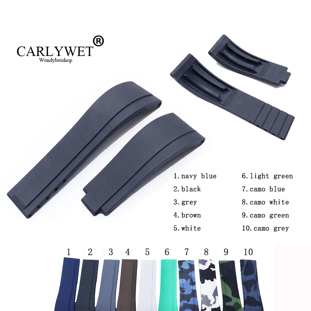 CARLYWET 20 мм черный белый резиновый сменный ремешок для наручных часов с ремешком
