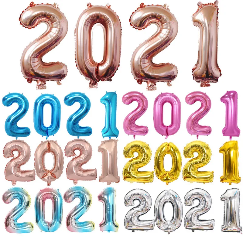 

4pcs/lot 16/32/40 inch 2021 Number Foil Balloons Rainbow Figure Balloon New Year 2021 New Year Decorations Christmas Decoration