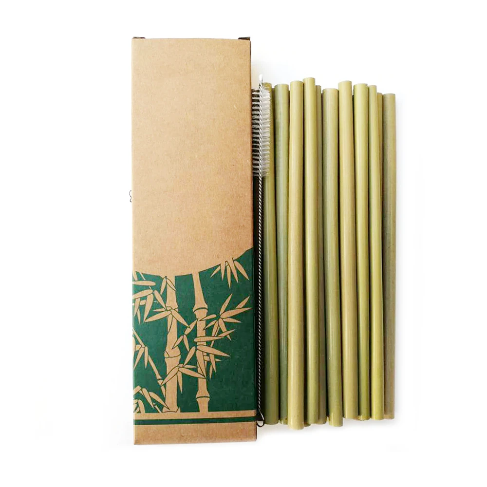 Полезные 10 шт./компл. бамбуковая Питьевая соломинки многократного использования экологически чистые вечерние кухня+ Чистая щетка для дропшиппинг - Цвет: green