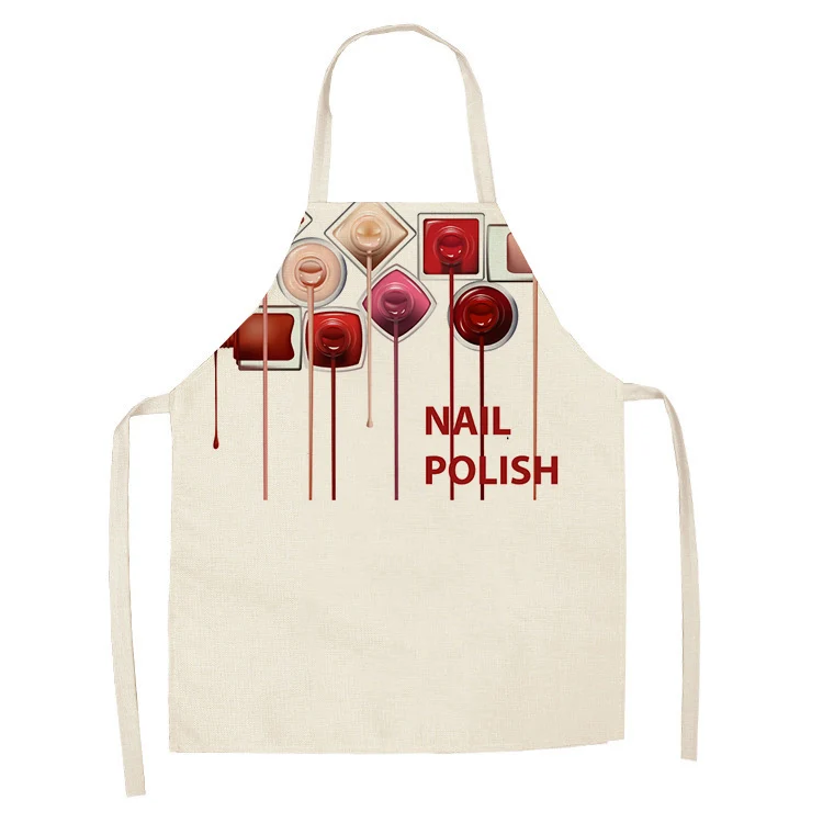 1Pcs Kitchen Apron Color nail polish bottle Printed Sleeveless Cotton Linen Aprons Men Women Home Cleaning Tools 55*68cm