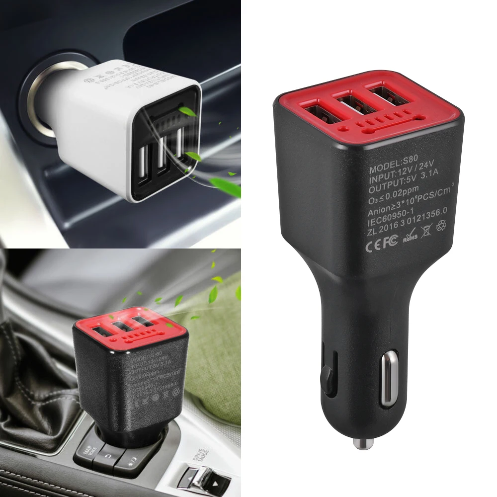 Автомобильный очиститель свежего воздуха 3 USB 2 в 1, быстрое зарядное устройство, ионизатор отрицательных ионов, генератор кислорода, очиститель, авто аксессуары