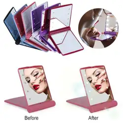 Зеркало для макияжа с 8 стетодиодных приборов ламп, косметическое складное портативное компактное карманное зеркало, светодиодный