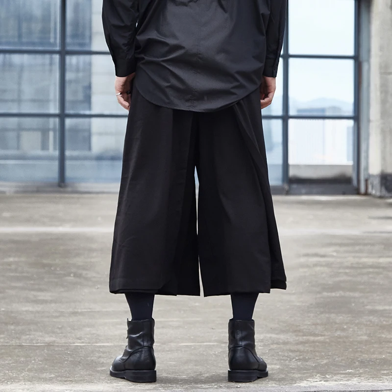 Men's nine minute trousers Spring/summer wide leg trousers yamamoto style men's false skirt loose men's