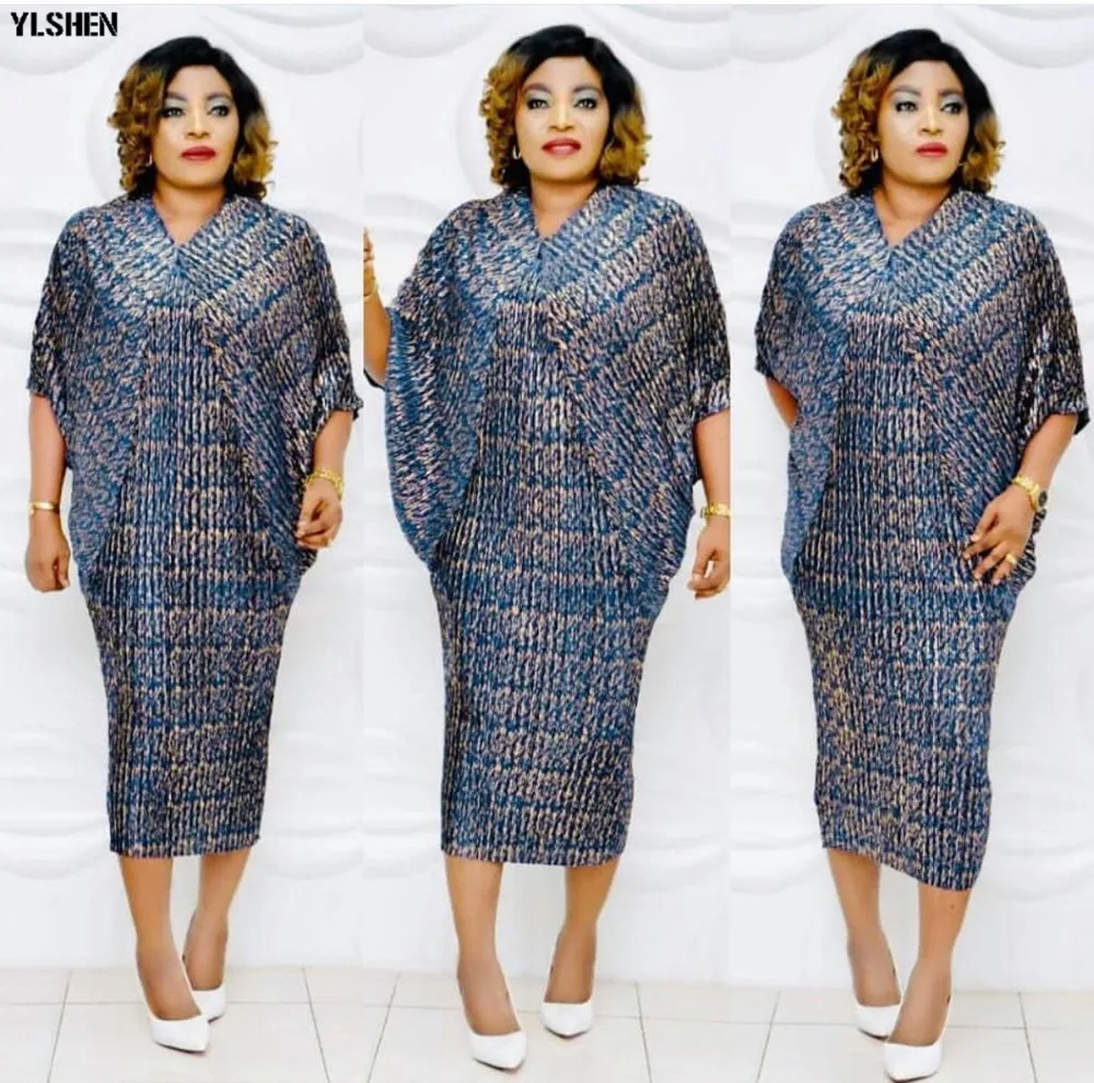 Latest African Dresses for Women Dashiki Pleated African Clothes HQ Bazin Bat Sleeve Robe Africain Grown Ankara Africa Dress New 01