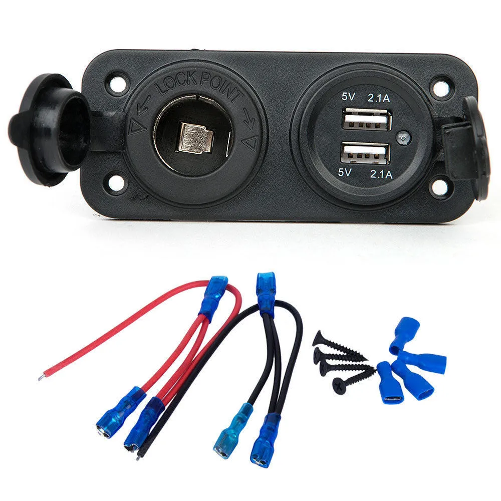 Cigarette Lighter Socket DaierTek 12V Dual USB Car Cigarette Lighter Socket Splitter 12V Charger Power Adapter Outlet Accessories