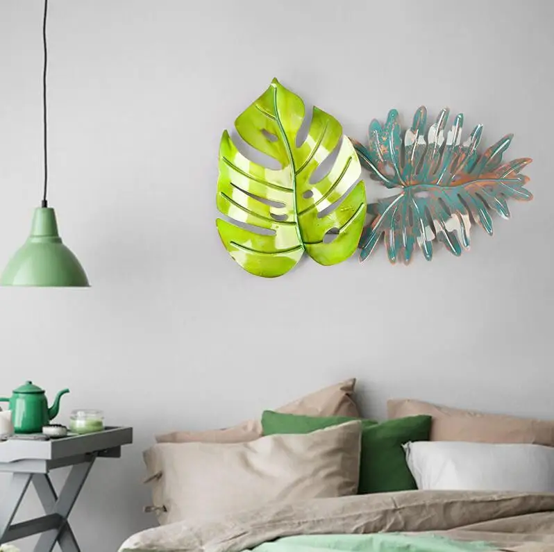 

American Wrought Iron Leaf Wall Hanging Crafts Decoration Home Livingroom Corridor Hotel Wall Sticker Metal Mural Ornaments Art