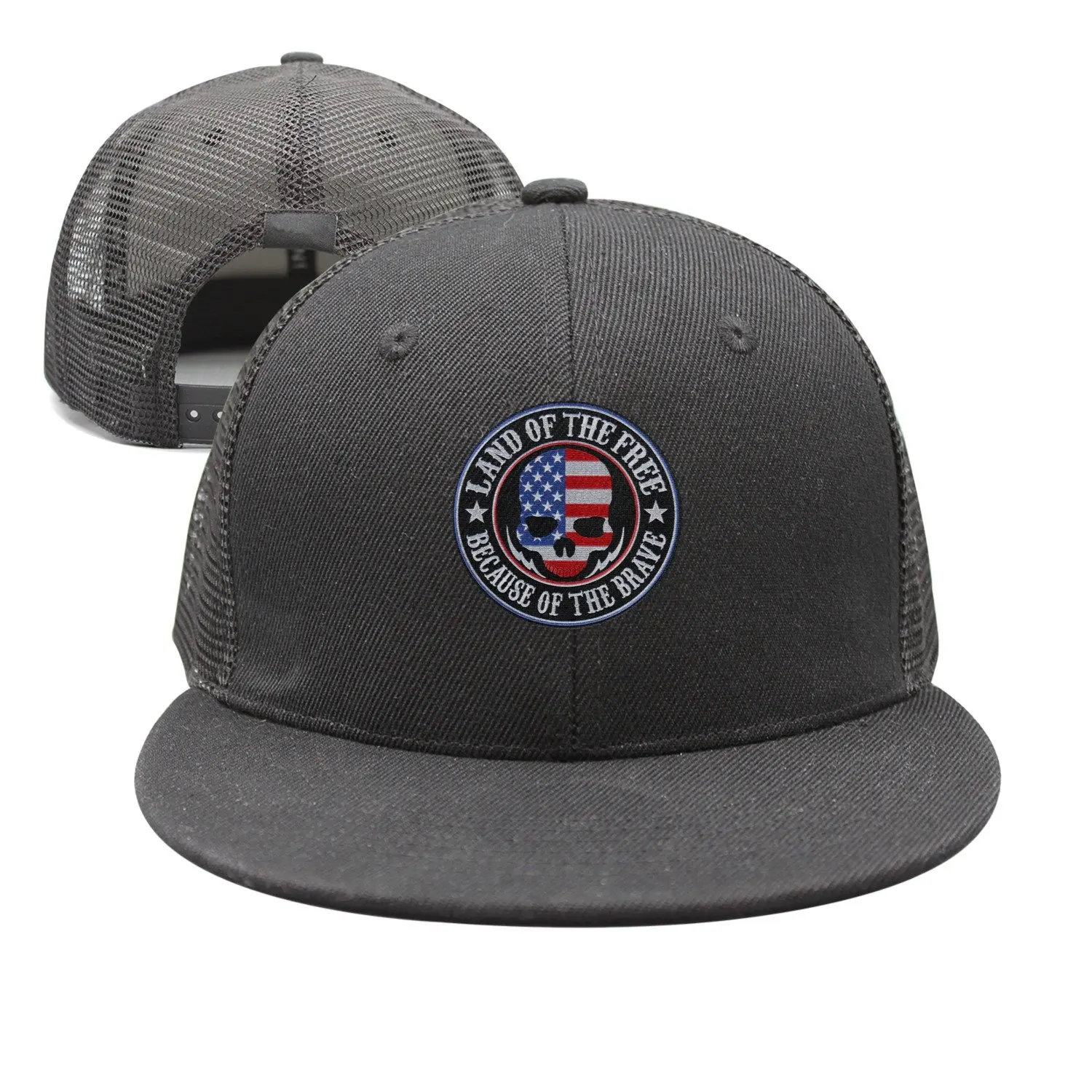

SJSNBZ Skull-Land of The Free Because of The Brave American Flag Skull Mens Black Stylish Mesh Running Cap