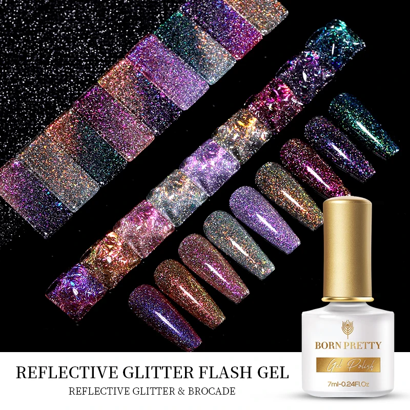 Born Pretty Reflective Glitter Flash Gel Sparkling Gel Nail Polish Holographic Gel Glitter Nail