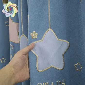 

Modern Simple and Creative Ins Wind Star Curtains for Children's Room Dream Starry Sky Embroidery Patch Velvet Blackout Curtains