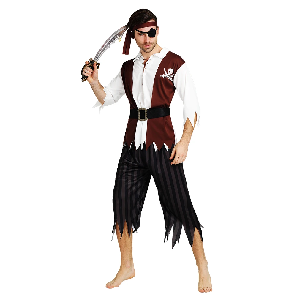 

JSY Nordic Male Pirate Costumes Set Movie Apperal Irregular Tops And Pants Halloween Costume For Man Adult 2019 New Style