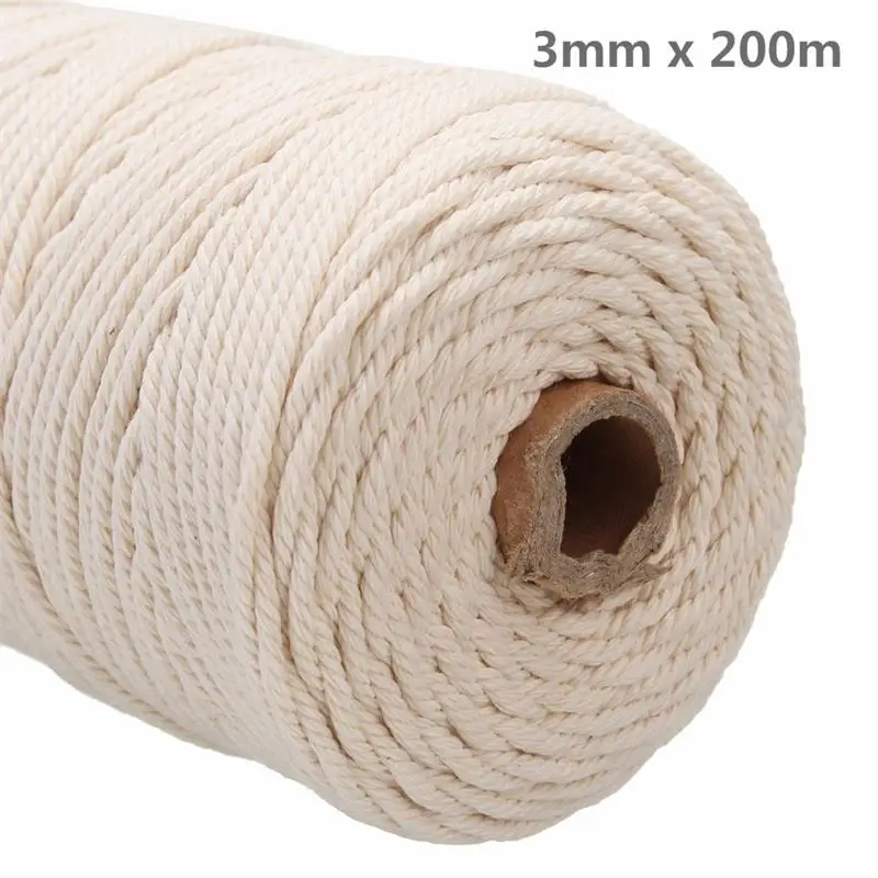 1-3mm 100% Natural Cotton Macrame Cord Twisted Diameter Length For DIY Home Textile Craft Macrame Artisan String 100m/200m/400m 