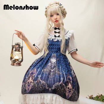 

Melonshow Gothic Lolita OP Skirt Plus Size Blue Victorian Women Dresses Classic Vintage Loli Kawaii Clothing Chiffon Princess