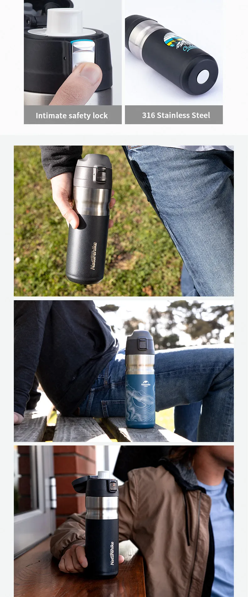 Naturehike изоляционная чашка 316 нержавеющая сталь 500 мл портативный 24 часа сохранения тепла/холода путешествия открытый колпачок отскока
