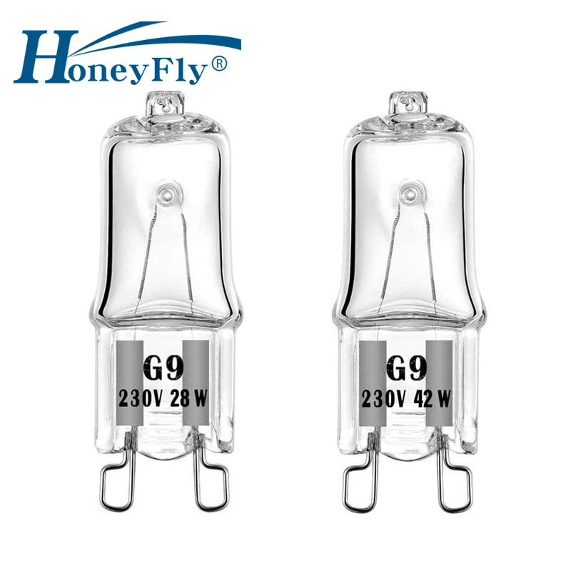 HoneyFly 10pcs G9 Dimmable Halogen Bulb 220V 42W 28W +C Capsule Clear Crystal Energy C Halogen Lamp Warm White Quartz Glass