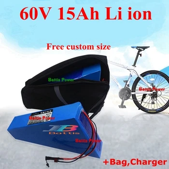 

60V 15ah lithium ion Triangle battery li ion 18650 BMS rechargeble for 1800w 1000w scooter E bike bicycle + 2A Charger + bag