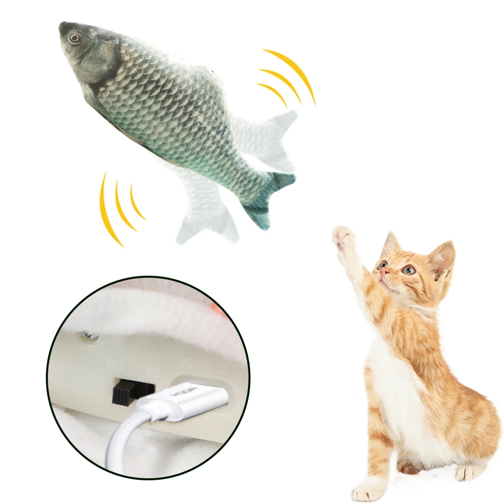 Moving Fish Electric Toy For Cat USB Charger Interactive Chew Bite Toys Catnip Supplies Kitten Flop Wagging | Дом и сад