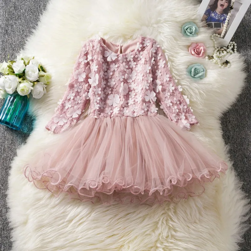 

Baby Girls Dress Long Sleeve Dresses Cute Baby Girl Princess Dress Lace Floral Party Pageant Flowers Performance Party Dresses#E