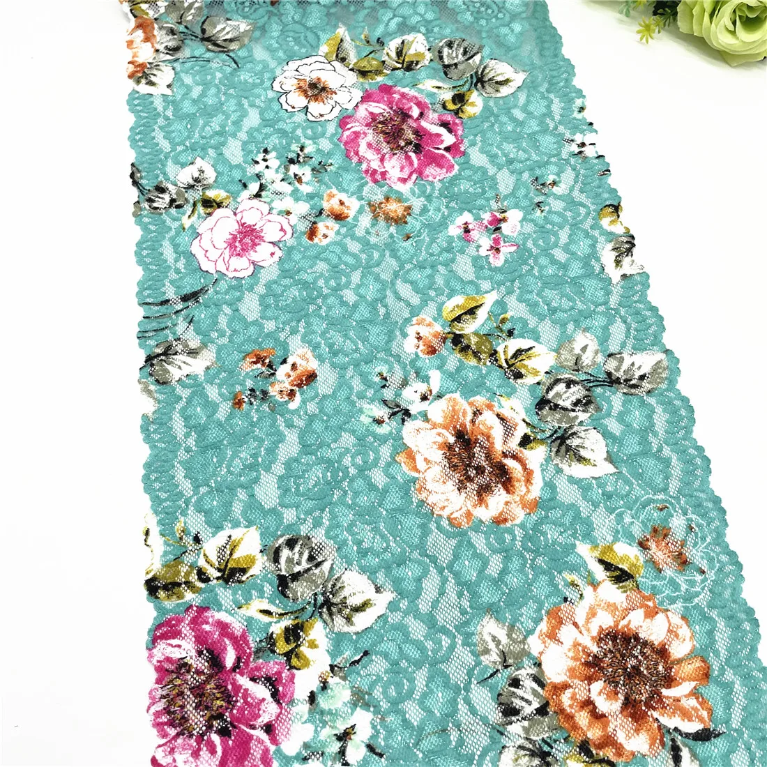 3y/lot Width 11 inch 28cm Floral Green Stretch Elastic Wide Lace Trim Garment Sewing Applique Costume Lace Fabric Skirt Material 4