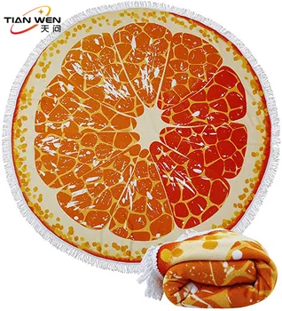 

Fruits Orange Melon Microfiber Round Beach Towel Indian Flower Tassels Thick Serviette Quick Compressed Towel Tapestry Yoga Mat