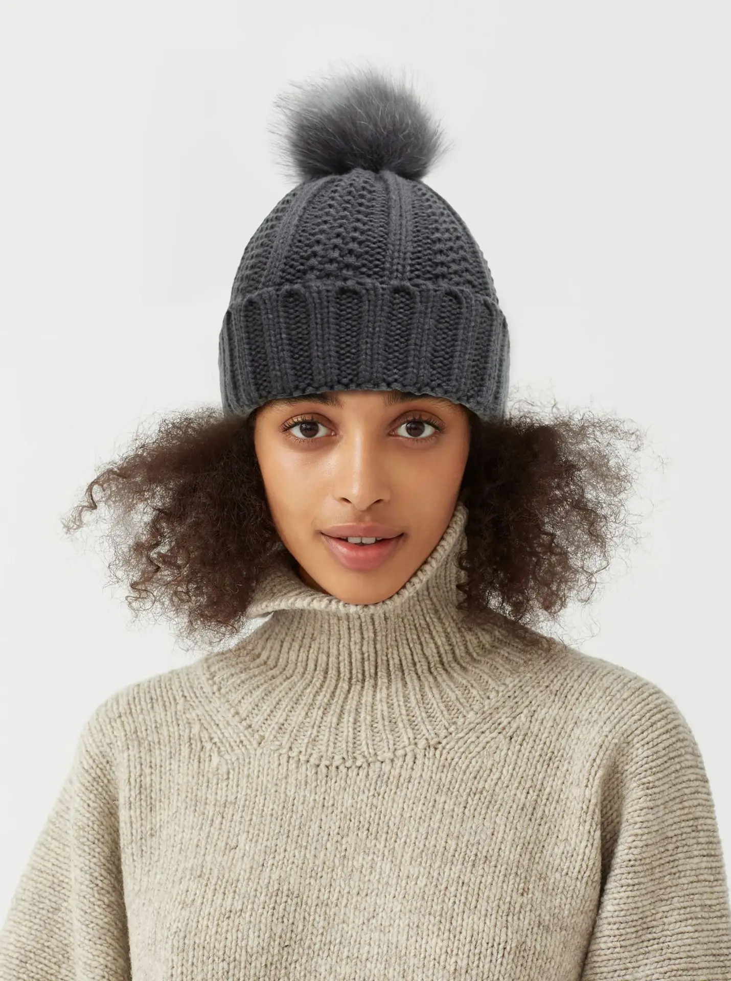2021 Winter Beanie Hat Women Thick Knitted Plush Neck Gaiter Scarf Outdoor Riding Set Warm Keeping Soft
