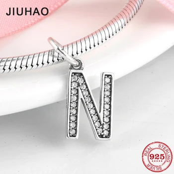 

New 925 Sterling Silver Hollow Beads Letter N trendy Womens Accessories Fit Original Designer Charms Bracelets Jewelry Making