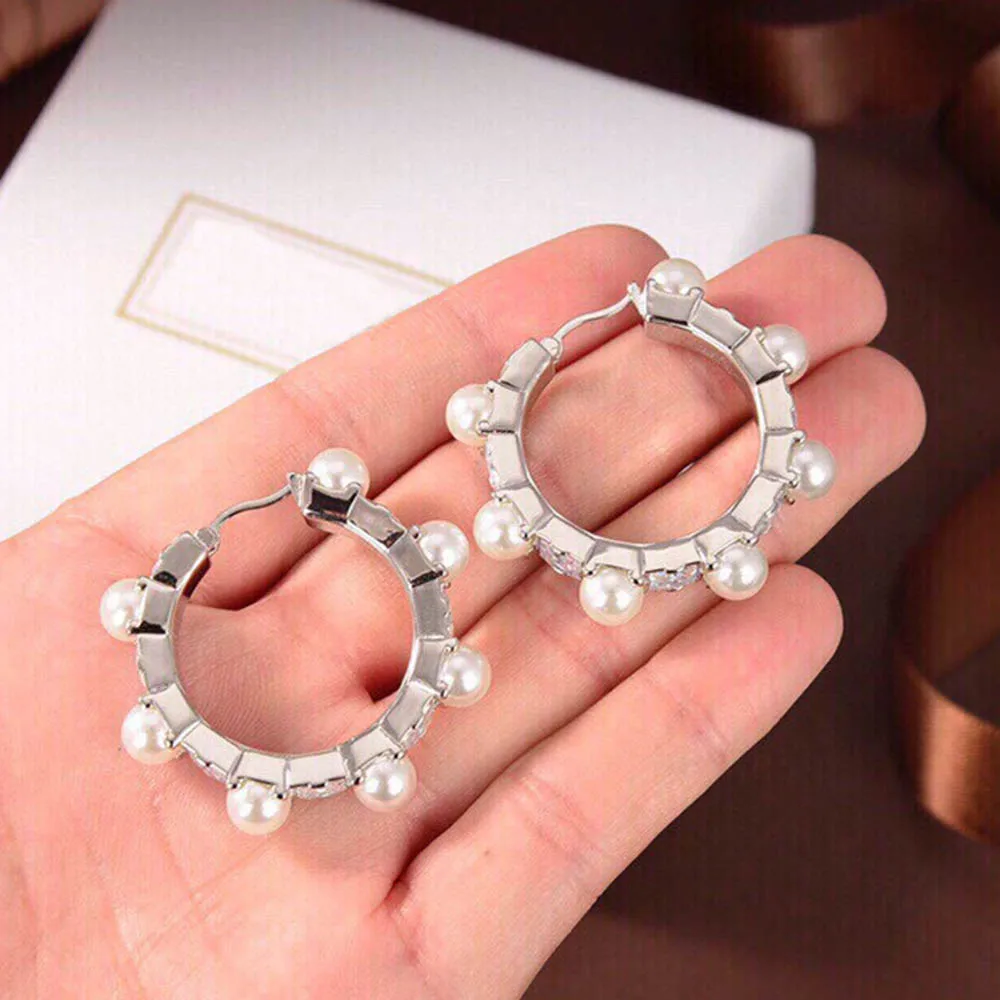 2022 Luxury Brand Cute Pearl Hoop Earrings For Women High Quality