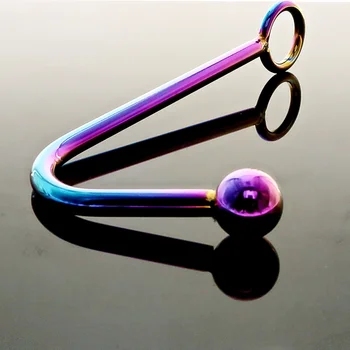 Silver/Rainbow CBT Anal Hook Stainless Steel Anal Hook with Beads Metal Butt Plug Anul Putty Slave Prostate Massager BDSM Toys 6