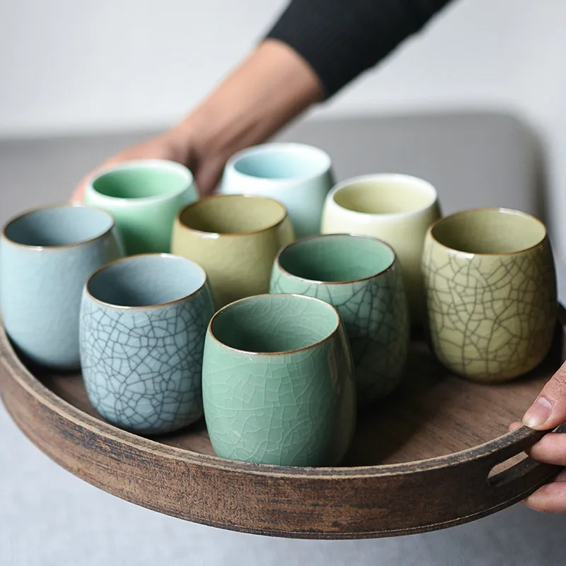 

250ml Solid Color Traditional Chinese Style Celadon Crackle Ceramic Teacup China Porcelain Small Coffee Tea Cups