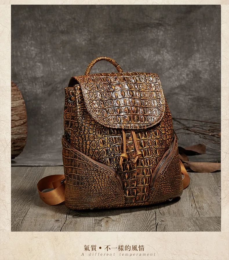 Alligator EMBOSSED Genuine Leather Backpack Women Small Size High Quality Natural Leather Knapsack Female Fashion Daily Packsack