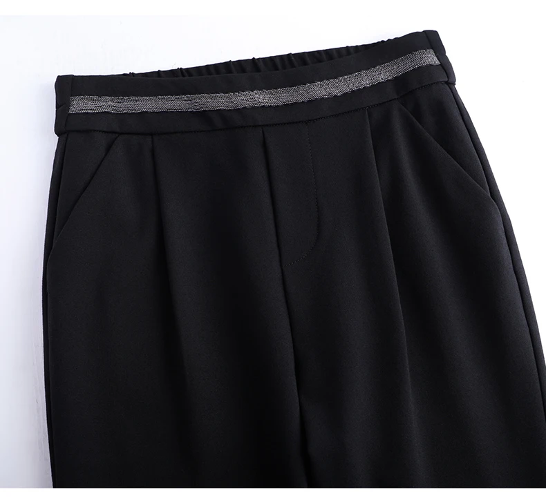 Black Stretch Pencil Pants for Women Fashion Office Work Elegant Trousers New Casual Loose Thin Korean Pocket Ankle-Length Pants