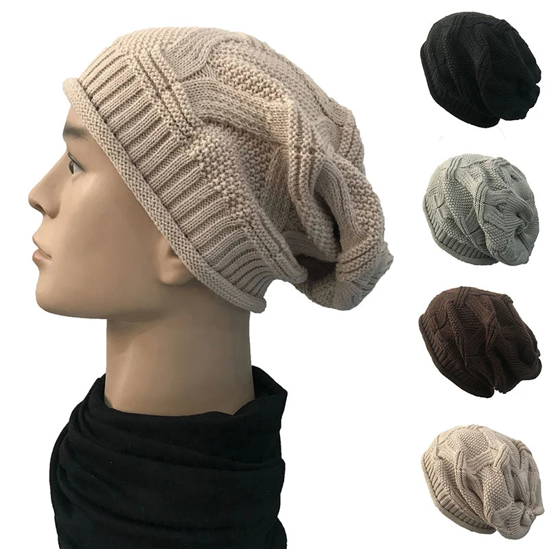 

Men Knitted Hat Solid Color Head Accessories Folds Hat Headscarf Acrylic Yarn Soft Casual Fashion Head Cover Cap Bonnet Hat