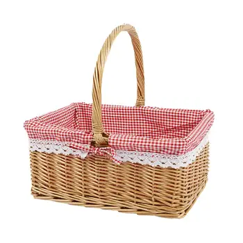 

1Pc Outdoor Picnic Basket Practical Pastoral Style Basket Decorative Fabric Storage Basket Portable Flower Basket For Home
