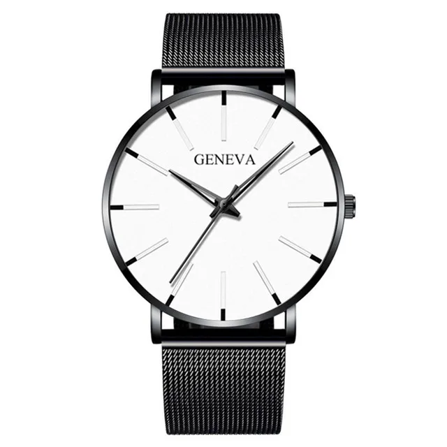 Top Brand Fashion Minimalist Ultra-thin Watch Men's Business Stainless Steel Strap Steel Mesh Quartz Watch Relogio Masculino M Black White
