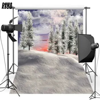 

DAWNKNOW Snowfield Vinyl Photography Background For Baby Moon Tree New Fabric Polyester Backdrop For Wedding Photo Studio ST299