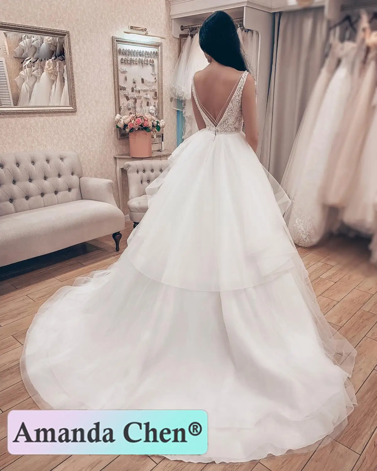 Abiti da sposa с рукавом-крылышком, v-образным вырезом, кружевной аппликацией, открытое черное свадебное платье