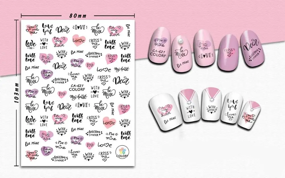 Наклейка для ногтей 3D дизайн ногтей слайдер Фольга для татуажа Любовь Английский дизайн украшения Маникюр Советы Клей Наклейки Обертывания Pegatinas