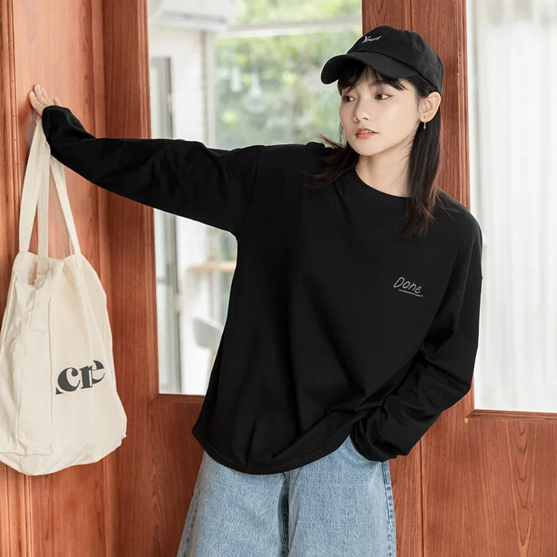 Autumn Winter Shirts Women Long Sleeve Letter Graphic Japanese Style Cotton Soft Comfortable Loose Plus Size Tops Y2k Clothing