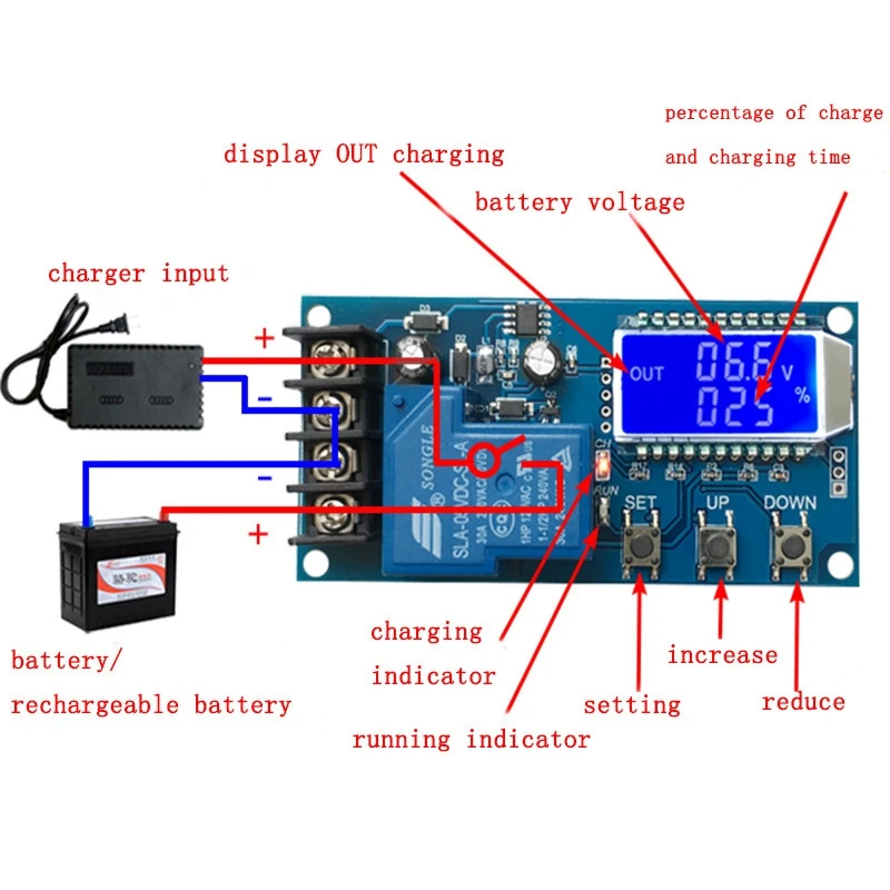 

Dc 6-60V 30A Storage Battery Charging Control Module Protection Board Charger Time Switch Lcd Display Xy-L30A