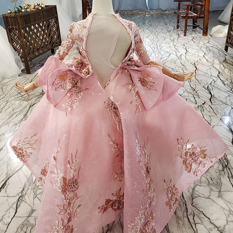 LS320400t Pink Flower Banquet Wedding Dresses Of Bride Fellow Kids Applique Print Pattern 2021 Children's Dress فساتين مزهرة 2