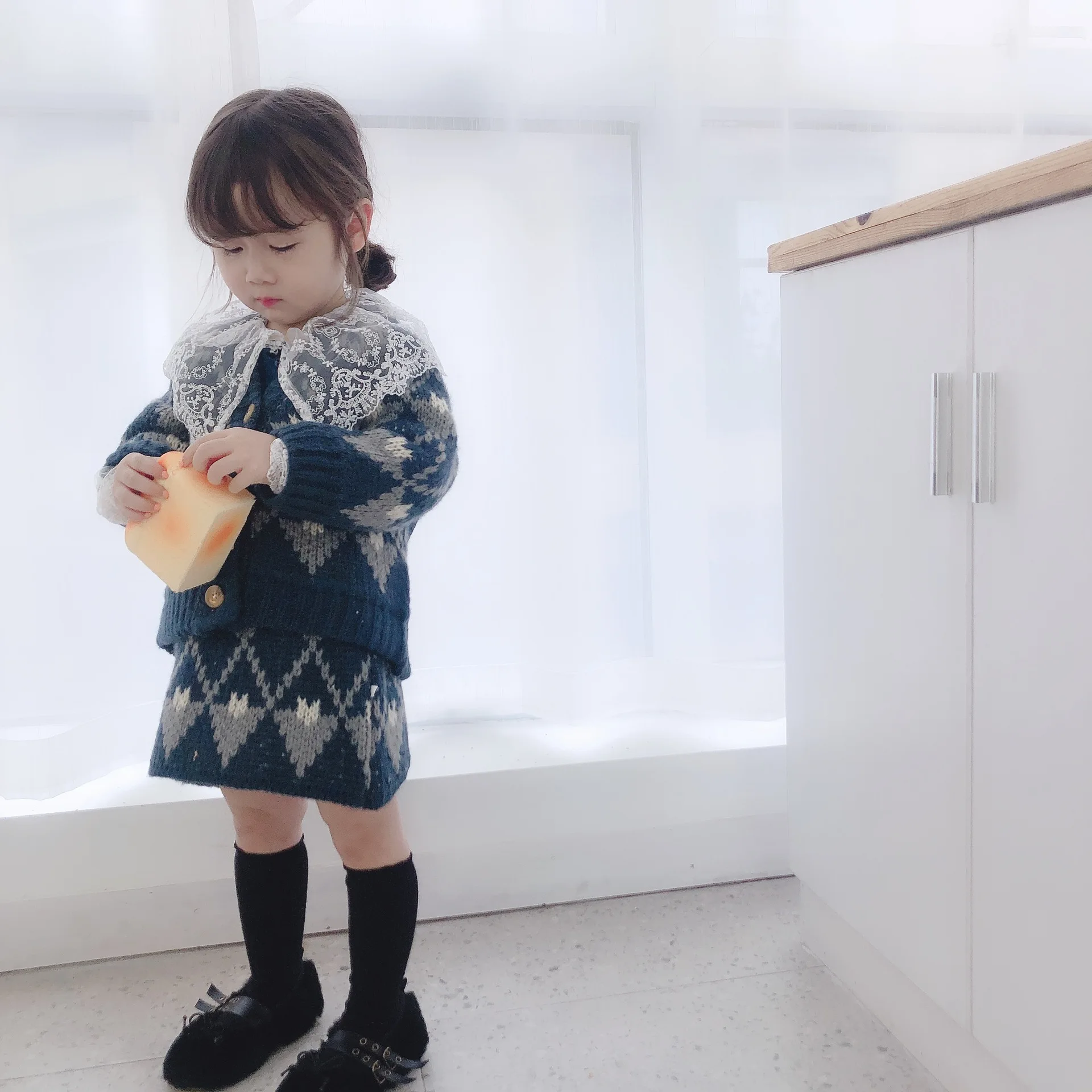 Осенне-зимний комплект из свитера в клетку для маленьких девочек 2-7 лет(кардиган+ полуплатье